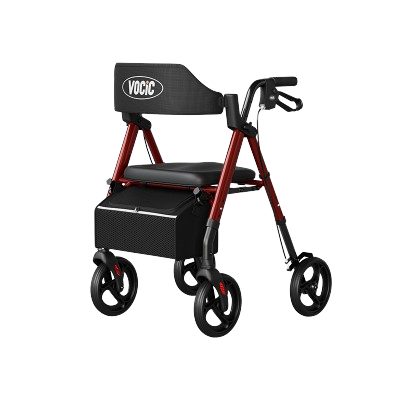 Vocic Z21 red rollator walker with seat, backrest and storage bag