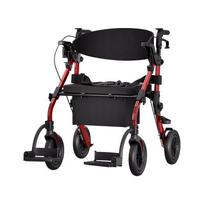 Vocic Z59 red bariatric 2-in-1 rollator and transport chair with wide seat and footrests